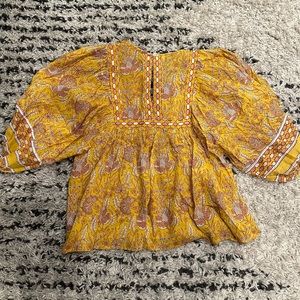 Cleobella puff sleeve Amaryllis peasant top organic cotton floral print tassels